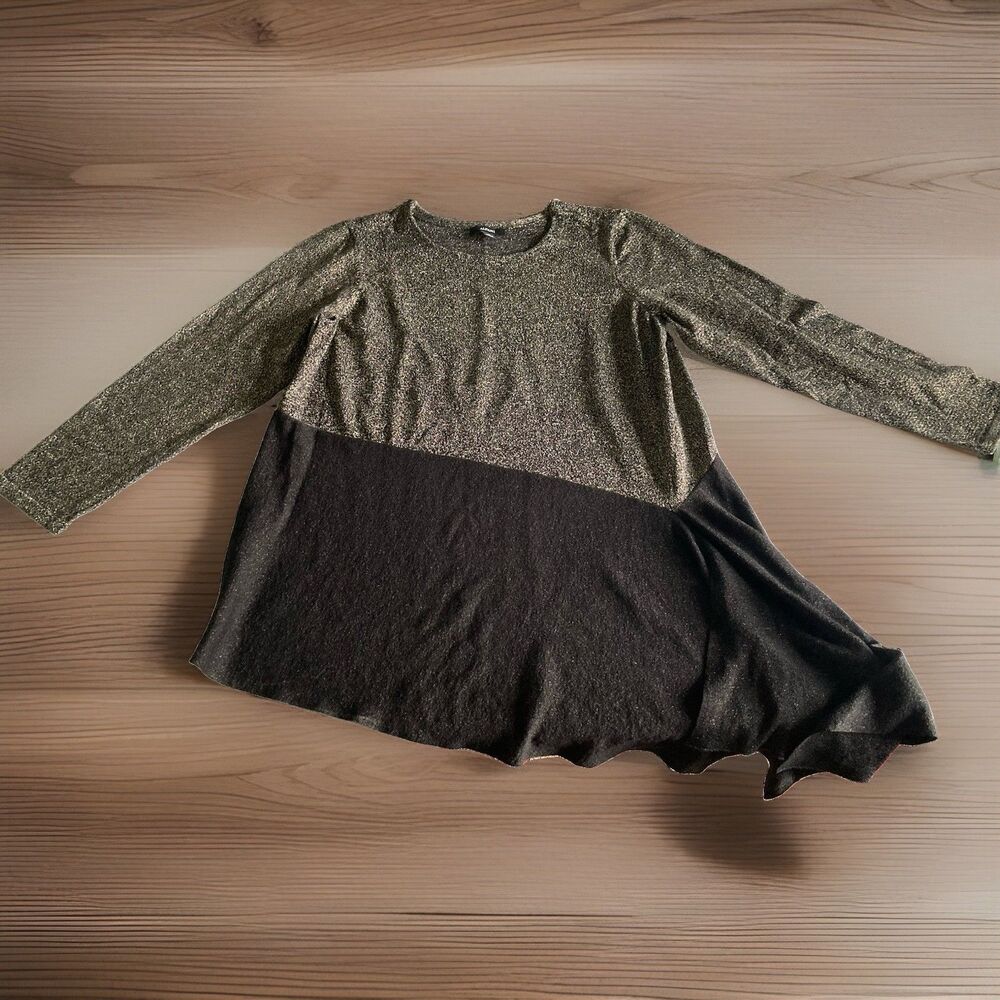 Alfani Asymmetrical Sweater Black Gold Sparkles OX Size 12 Excellent Condition